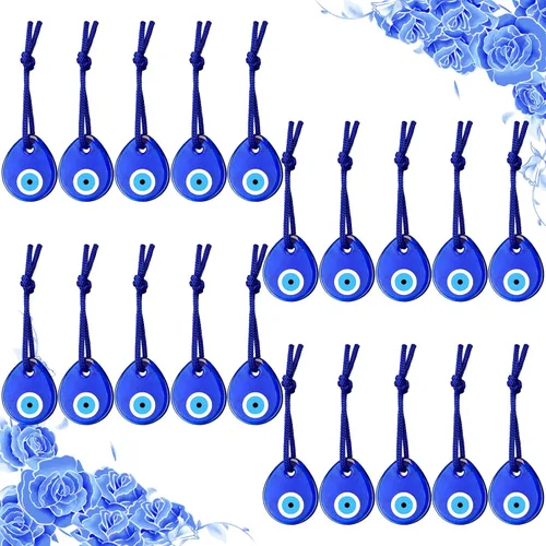 20 piezas de cuentas turcas azules con ojo malvado, dijes colgantes, cuentas de vidrio para manualidades, adorno de pared con cuerdas para