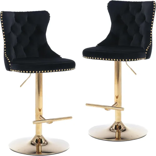 Miniatura 10 de LKTART Juego de 2 taburetes de bar giratorios con altura de asiento ajustable, taburetes de bar tapizados de terciopelo con base cromada