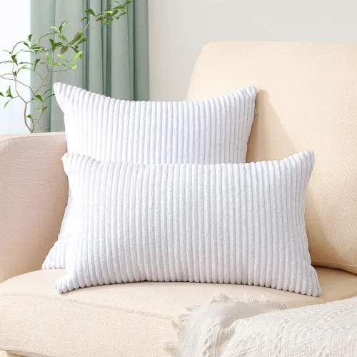 Miniatura 205 de Artscope Fundas de Almohada de Pana a Rayas Acogedoras Súper Suaves Decorativas Cuadradas Fundas de Cojín para Sofá Sillón Dormitorio Decoración