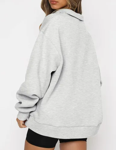 Miniatura 3 de Trendy Queen Sudadera de manga larga con media cremallera para mujer, sudadera con capucha y cremallera de un cuarto, para adolescentes y niñas