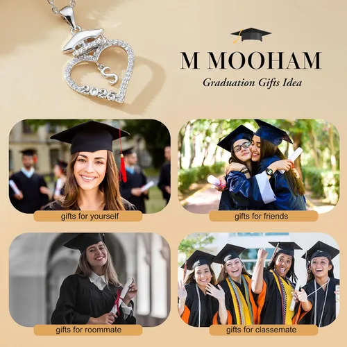 Miniatura 5 de M MOOHAM Regalos de graduación para ella 2024, chapado en oro blanco de 14 quilates, circonita cúbica, colgante de corazón, collares con inicial