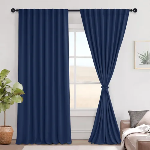 Miniatura 135 de Hiasan Cortinas opacas negras para dormitorio, cortinas opacas cortas de 45 pulgadas de largo, con aislamiento térmico, bolsillo para barra