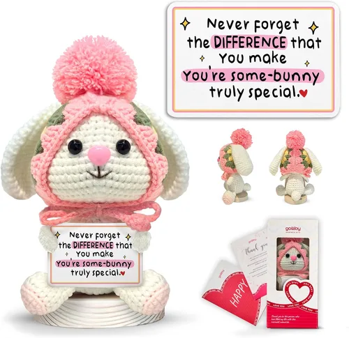 Miniatura 14 de Gossby Regalo inspirador para mujeres, ganchillo positivo de conejito, Navidad, cumpleaños, regalo de energía positiva, mamá, compañera de trabajo