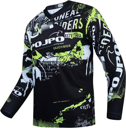 JPOJPO Camiseta de manga larga para hombre para bicicleta de montaña y motocross, transpirable, absorbe la humedad