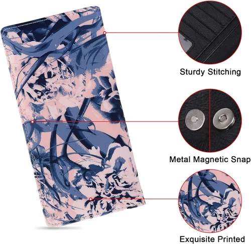Miniatura 163 de HUA ANGEL Billetera para mujer, ultra delgada y delgada, con bloqueo RFID, tarjetero de crédito, doble embrague, carteras largas, regalo para A-ámbar