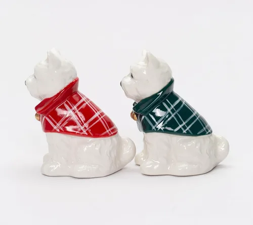 Miniatura 3 de Juego de salero y pimentero para perros Westie West Highland Terrier de porcelana fina, 3-3/8 pulgadas de alto