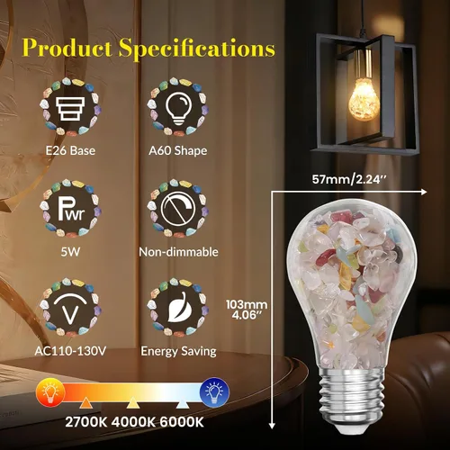 Miniatura 8 de Bombillas LED de 5 W, A19, E26, bombillas LED de 2700 K/4000 K/6000 K, bombillas de piedra de cristal curativo no regulables para iluminación