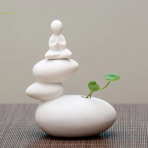 KJYHXX Figura de Buda de cerámica sin fase, dispositivo de arreglo floral hidropónico de monje, adorno pequeño ideal para escritorios del hogar y la