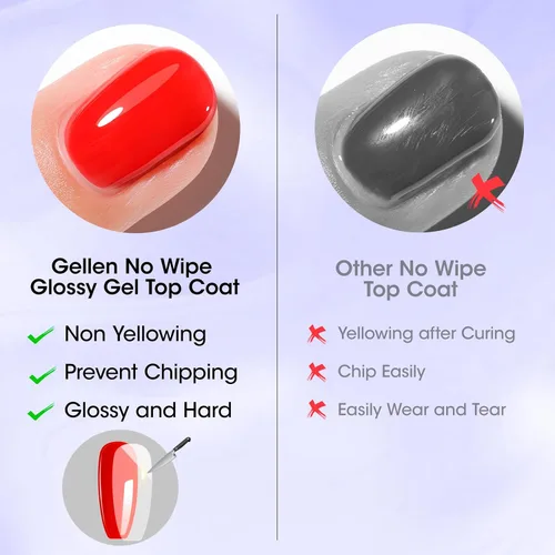 Miniatura 7 de GELLEN Esmalte de uñas de gel base y capa superior de gel, 2 unidades de 0.4 fl oz, capa superior de gel que no se limpia y capa base fuerte, sin