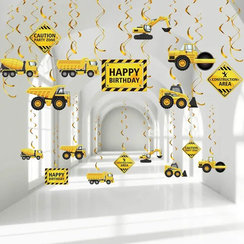Miniatura 8 de Blulu 30 piezas de suministros de construcción para fiesta de cumpleaños, decoración de construcción, zona de fiesta, remolino colgante, zona
