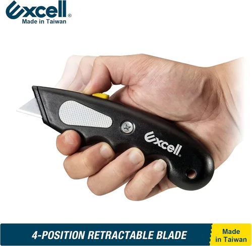 Miniatura 3 de Excell HD-9-BK Cuchillo utilitario retráctil resistente con diseño de cerradura, cortador de caja con 3 cuchillas adicionales para paquetes abiertos