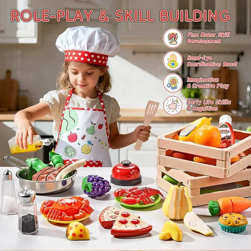 Miniatura 5 de Accesorios de Cocina de Juguete, Juego de Cocina de Acero Inoxidable Grande para Niños Pequeños, Juego de Cocina Infantil con Alimentos de Juguete