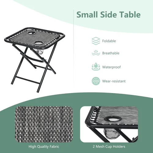 Miniatura 7 de HAPPYGRILL Juego de sillas de salón Zero Gravity con mesa auxiliar, sillas reclinables plegables con mesa auxiliar y almohada, juego de 3 piezas