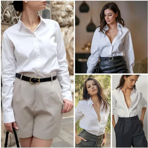 Miniatura 6 de HOTOUCH Camisas de mujer con botones de manga larga, camisa de vestir ajustada, blusas de trabajo, cuello, elegantes, casuales, de negocios