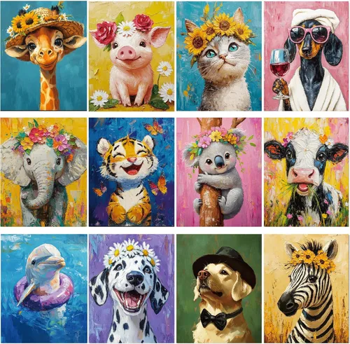Miniatura 19 de Sherr 12 lienzos predibujados para pintar animales, lienzos preimpresos para pintar para principiantes, estudiantes, suministros de pintura