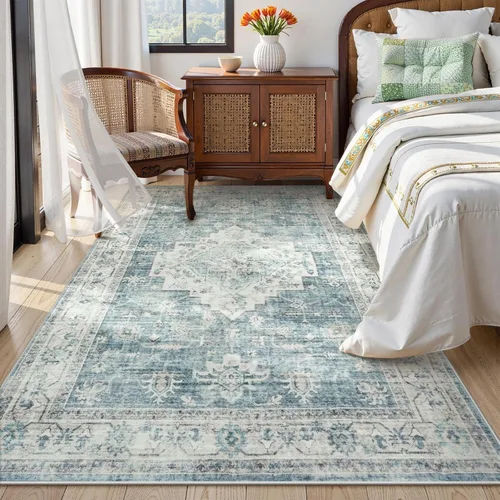 Miniatura 30 de LIVEBOX Alfombra lavable de 5 x 7 pies, para sala de estar, dormitorio, antideslizante, estilo bohemio, para interiores, para comedor, oficina