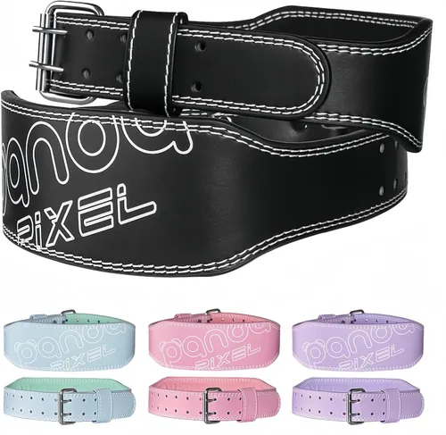 Pixel Panda - Cinturón de levantamiento de pesas, cinturón de gimnasio de cuero para mujer, soporte lumbar acolchado de 4 pulgadas para mujeres,