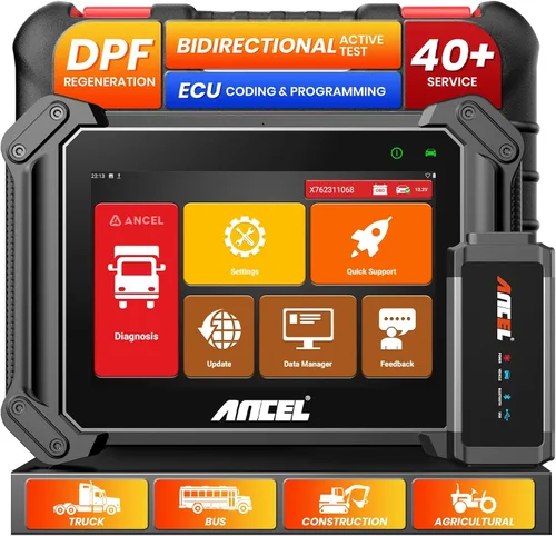 ANCEL V6HD - Escáner de camión resistente | Herramienta de diagnóstico diésel bidireccional de regeneración DPF forzada ECU codificación | 40+