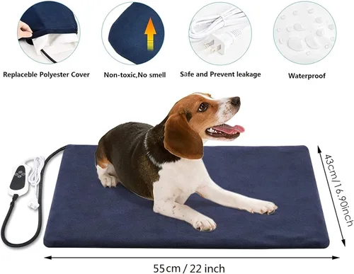 Miniatura 3 de PetHeating Pad para perros y gatos con temporizador, temperatura ajustable, cama eléctrica para gatos y perros, alfombrilla impermeable para cama
