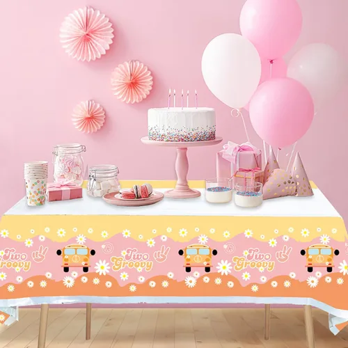 Miniatura 5 de Egami 2 manteles de fiesta geniales para decoración de fiesta, estilo retro, hippie, bohemio, 70 x 42 pulgadas, para suministros de cumpleaños