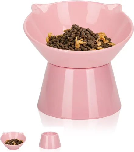 Cuencos elevados desmontables para gatos, tazón elevado inclinado 15° para gatos anti-vómitos, amigable con los bigotes, platos ajustables para Rosa