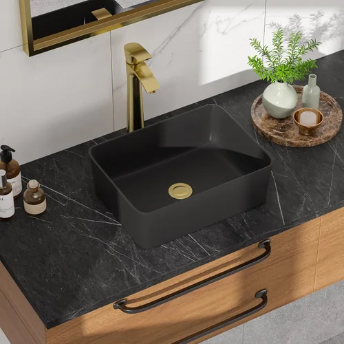 Miniatura 3 de Fregadero de baño rectangular negro de 16 pulgadas de ancho x 12 pulgadas de profundidad, fregaderos de cerámica para baño, lavabo moderno