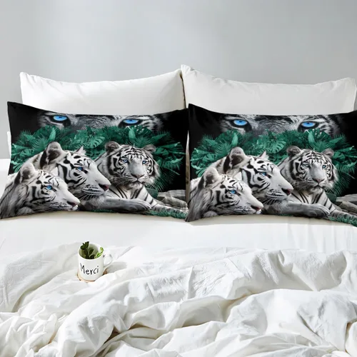 Miniatura 4 de Feelyou Juego de funda de edredón de tigre, diseño de animales salvajes, para niños y adultos, juego de funda de edredón de gatos safari, suave
