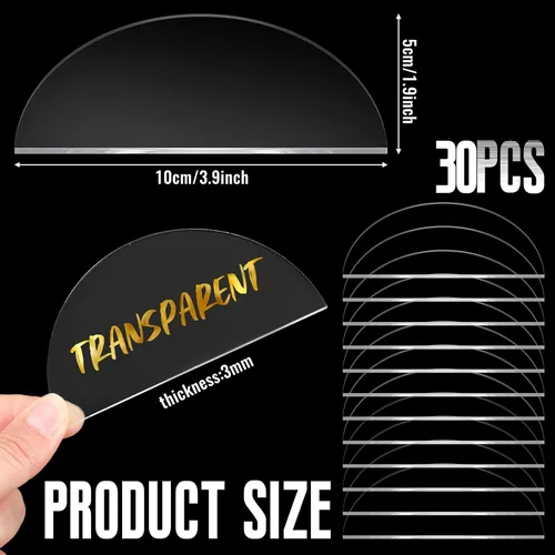 Miniatura 2 de Bucherry 30 tarjetas de lugar de acrílico transparente para bodas, 2 x 4 pulgadas, tarjeta de número de mesa de medio círculo, placa