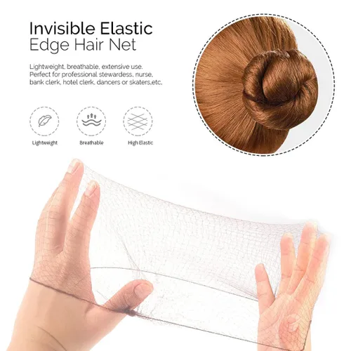 Miniatura 3 de 50 unidades de redes para el cabello invisibles con borde elástico de malla para moño de ballet de 20" color marrón
