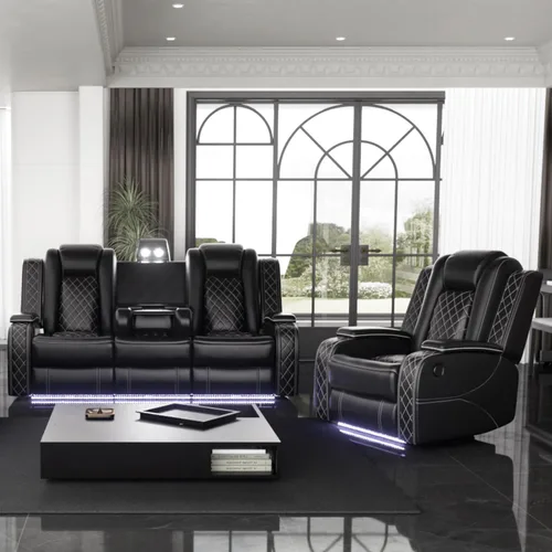 Miniatura 40 de Juego de sofá modular reclinable eléctrico con luz LED, juego de sofá modular reclinable de cuero, incluye sillón reclinable individual, juego