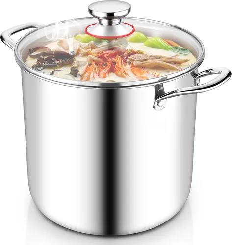Miniatura 8 de TeamFar Olla de 3.5 cuartos de galón, olla de cocina de pasta de acero inoxidable de tres capas con tapa, tapa de vidrio templado y asas remachadas