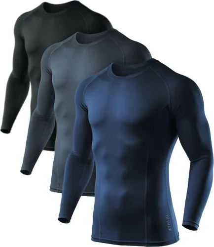 ATHLIO - Paquete de 1 o 3 camisetas de compresión de manga larga con FPU 50+ para hombre, camiseta de protección para deportes acuáticos y