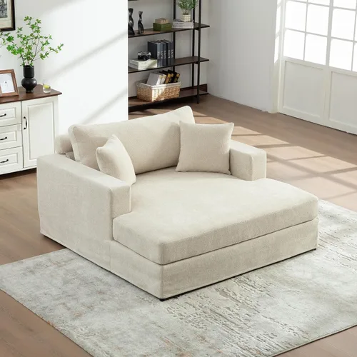 Miniatura 5 de Moderno sofá reclinable individual de tela de chenilla, patas de madera con cómodo respaldo y reposabrazos, bolsillos laterales para sala de estar