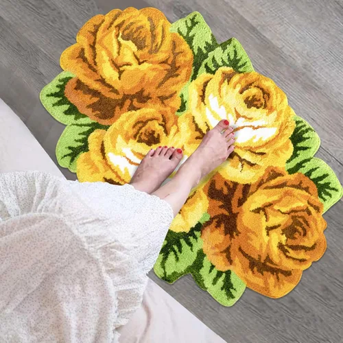 Miniatura 15 de USTIDE Bonita alfombra de baño de rosas para baño, alfombra de baño naranja de lujo, antideslizante, con forma de flor, alfombra de ducha de felpa