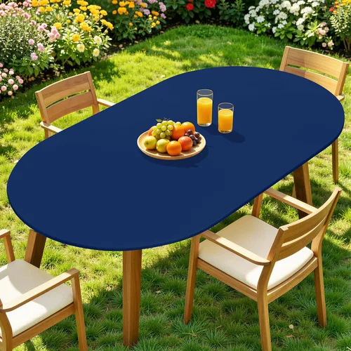Miniatura 39 de Moosfor Mantel redondo de elastano, elástico ajustable impermeable para mesas de 18 a 24 pulgadas, mantel de picnic elástico lavable para Azul