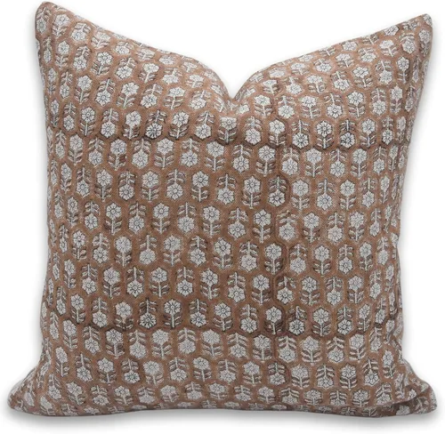 Miniatura 15 de Fundas de almohada de lino grueso con estampado de bloques, 14x14 pulgadas, fundas de almohada vintage hechas a mano para sofá y sofá, funda