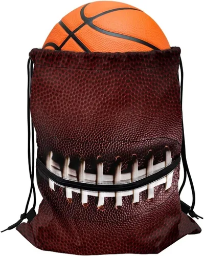 Miniatura 3 de Mochila con cordón para hombres y mujeres, bolsa de cordón para niños y niñas, con compartimento con cremallera, Fútbol, Classic