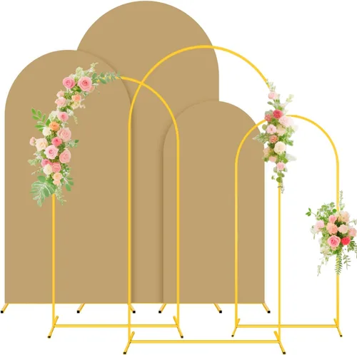 Miniatura 16 de Soporte de arco de boda y juego de cubierta de arco color melocotón de 2 piezas (7.2 pies, 6 pies) Soporte de telón de fondo de metal para fiestas
