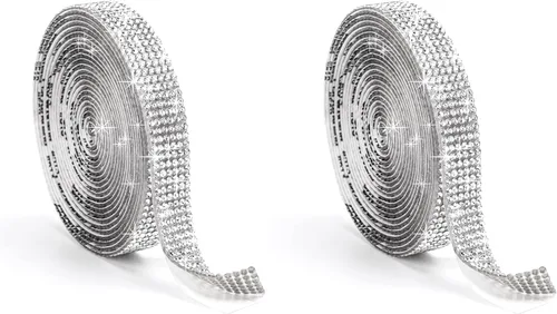 Miniatura 10 de Ribbli Cinta de diamantes de imitación de cristal autoadhesiva de 3 yardas, diamantes de imitación para manualidades, cinta plateada para decoración