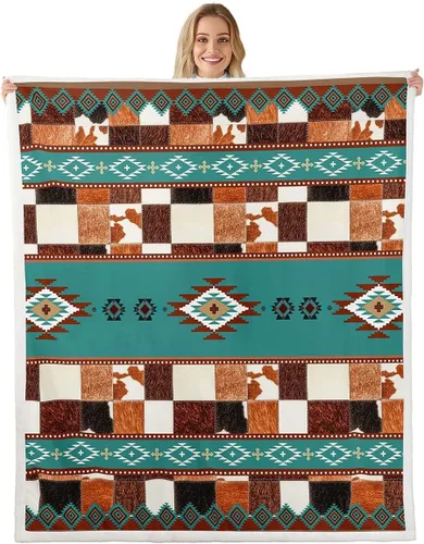 Miniatura 16 de Erosebridal Manta de forro polar de piel de vaca con estampado de leopardo marrón, manta occidental de 50 x 60 pulgadas, manta con estampado de vaca