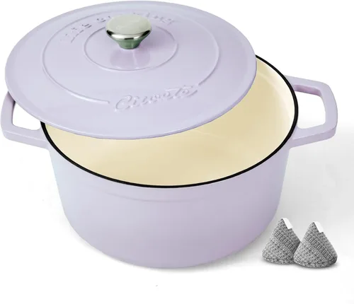 Miniatura 8 de Ciwete Horno holandés de hierro fundido esmaltado, olla de 4.4 cuartos de galón con tapa y agarraderas, utensilios de cocina resistentes