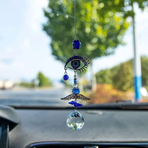 Miniatura 4 de Colgante de cristal azul con dije de ojo malvado, mariposa, ángel, girasol, talismán, atrapa el sol, hecho a mano, amuleto de buena suerte, oficina