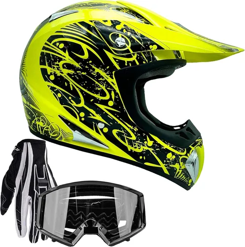 Typhoon - Casco de motocicleta ATV con gafas y guantes, equipo de protección de carreras todoterreno certificado por DOT para adultos/adolescentes,