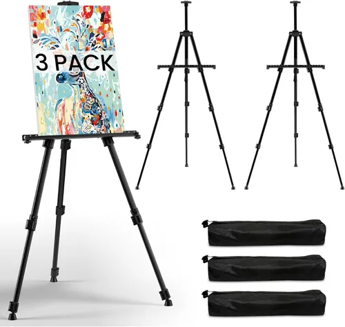 Miniatura 11 de Caballete de arte para pintar y exhibir – Caballete de aluminio plegable ajustable de piso de 66 pulgadas para letreros – Soporte de lienzo de mesa