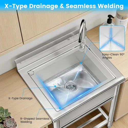Miniatura 7 de Lafati Fregadero de acero inoxidable – Fregadero de cocina independiente de un solo tazón certificado NSF con agua fría y caliente para granja