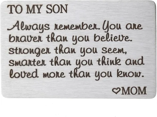 PLwelth Tarjeta de identificación grabada con texto en inglés Mom de acero inoxidable para hombres, niños, adolescentes, con mensaje inspirador,