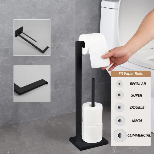 Miniatura 2 de GERZWY SUS 304 - Soporte de papel higiénico de acero inoxidable, soporte de papel higiénico de pedestal con reserva, negro mate DZY004-BK
