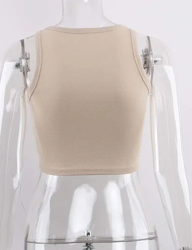 Miniatura 6 de Meladyan Camiseta sin mangas básica de cuello redondo para mujer, de punto acanalado, sin mangas, con espalda cruzada