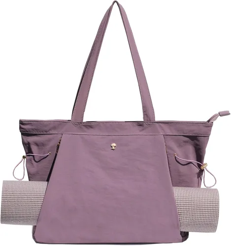 Miniatura 10 de ESVAN Bolsa de yoga para mujer, bolsas de hombro con cordón para oficina, entrenamiento, viajes, transporte, pilates, gimnasio y playa Púrpura