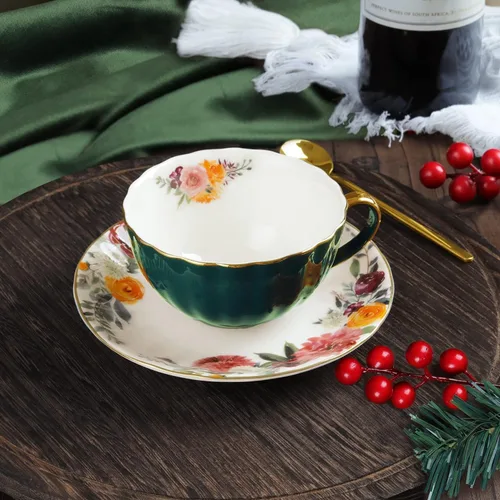Miniatura 3 de ONEUSTAR Juego de taza de té y platillo para 1 taza de té floral de porcelana de hueso con cuchara, taza de café de 8 onzas, taza de capuchino latte